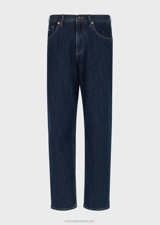 Men 086V1149 J73 Loose-Fit Hemp-Blend Denim Jeans Armani Blue