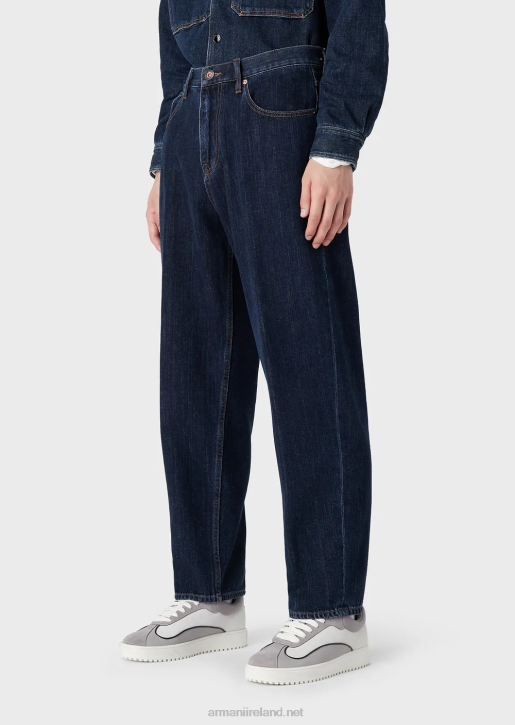 Men 086V1149 J73 Loose-Fit Hemp-Blend Denim Jeans Armani Blue