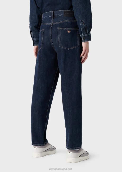 Men 086V1149 J73 Loose-Fit Hemp-Blend Denim Jeans Armani Blue