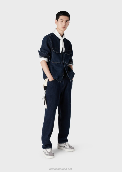 Men 086V1149 J73 Loose-Fit Hemp-Blend Denim Jeans Armani Blue