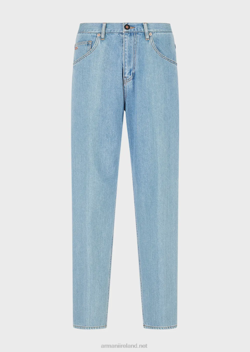 Men 086V1150 J73 Loose-Fit Hemp-Blend Denim Jeans Armani Light Blue