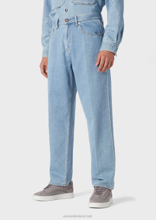 Men 086V1150 J73 Loose-Fit Hemp-Blend Denim Jeans Armani Light Blue