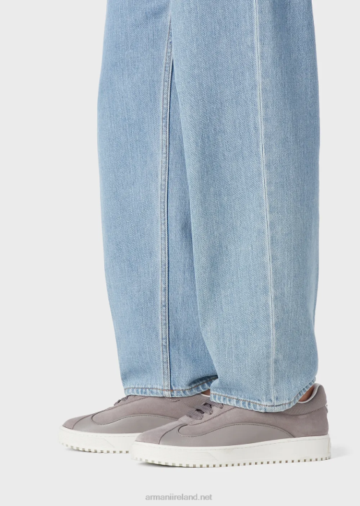 Men 086V1150 J73 Loose-Fit Hemp-Blend Denim Jeans Armani Light Blue