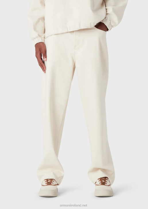 Men 086V1151 J74 Loose-Fit, Soft-Dyed Bull Denim Jeans Armani Milky White
