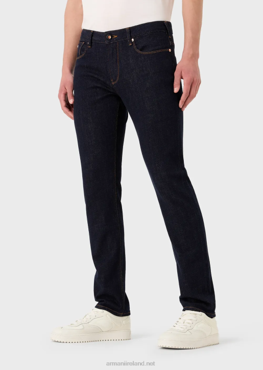 Men 086V1153 J06 Slim-Fit Dark Blue Denim Jeans With Embroidery On The Pocket Armani Blue