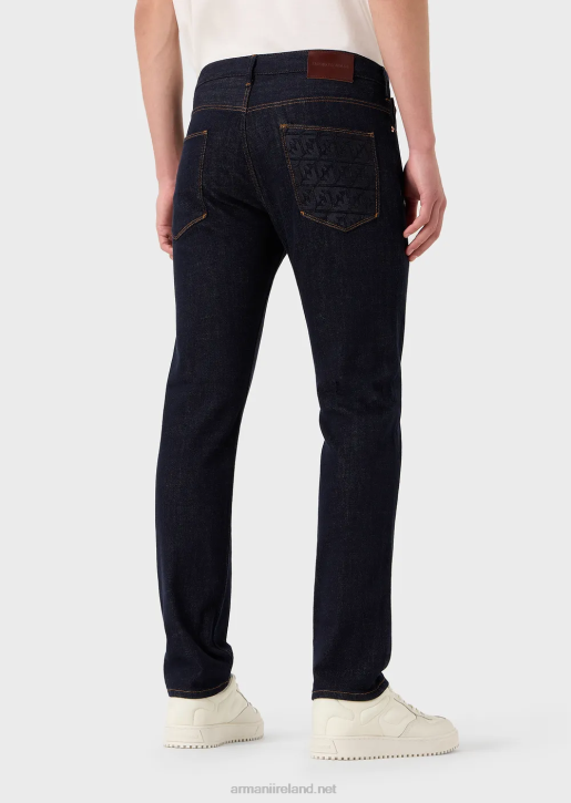 Men 086V1153 J06 Slim-Fit Dark Blue Denim Jeans With Embroidery On The Pocket Armani Blue