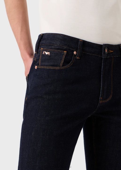Men 086V1153 J06 Slim-Fit Dark Blue Denim Jeans With Embroidery On The Pocket Armani Blue