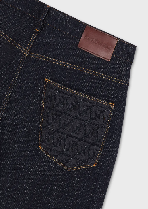 Men 086V1153 J06 Slim-Fit Dark Blue Denim Jeans With Embroidery On The Pocket Armani Blue