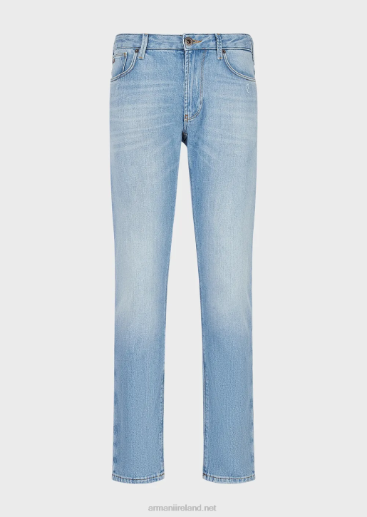 Men 086V1157 J06 Slim-Fit Jeans In Vintage-Look Stretch Denim Armani Light Blue