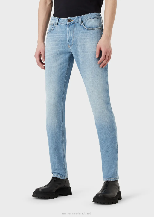 Men 086V1157 J06 Slim-Fit Jeans In Vintage-Look Stretch Denim Armani Light Blue