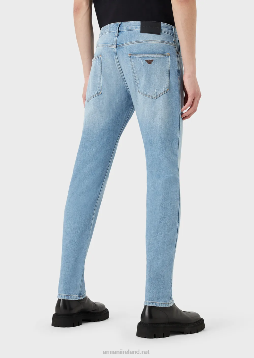 Men 086V1157 J06 Slim-Fit Jeans In Vintage-Look Stretch Denim Armani Light Blue