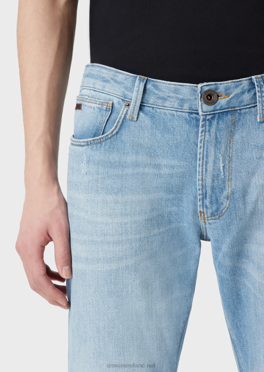 Men 086V1157 J06 Slim-Fit Jeans In Vintage-Look Stretch Denim Armani Light Blue
