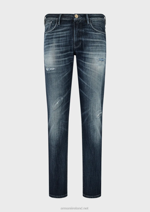 Men 086V1158 J06 Slim-Fit, Ripped Dark Denim Jeans Armani Medium Blue