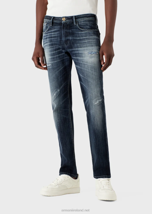 Men 086V1158 J06 Slim-Fit, Ripped Dark Denim Jeans Armani Medium Blue