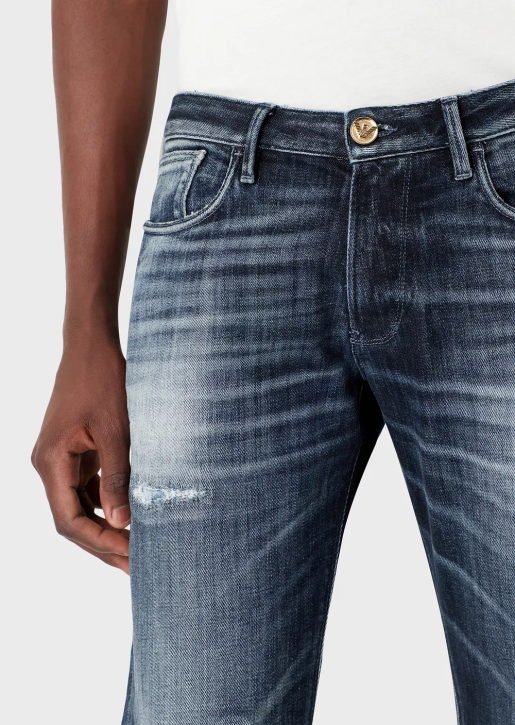 Men 086V1158 J06 Slim-Fit, Ripped Dark Denim Jeans Armani Medium Blue