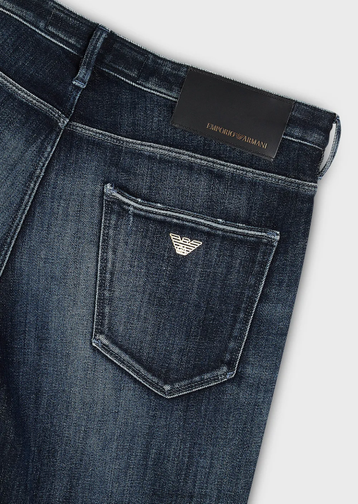 Men 086V1158 J06 Slim-Fit, Ripped Dark Denim Jeans Armani Medium Blue