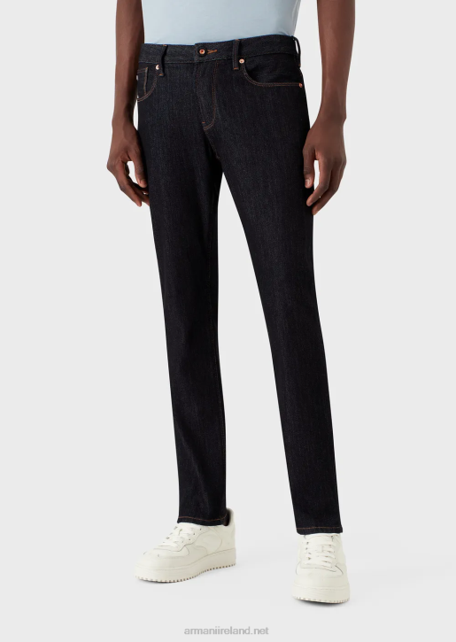 Men 086V1161 J06 Slim-Fit Fake-Knit Denim Jeans Armani Dark Blue