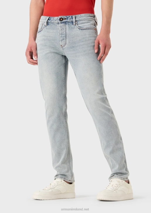 Men 086V1162 J75 Slim-Fit Faded Denim Jeans Armani Light Blue