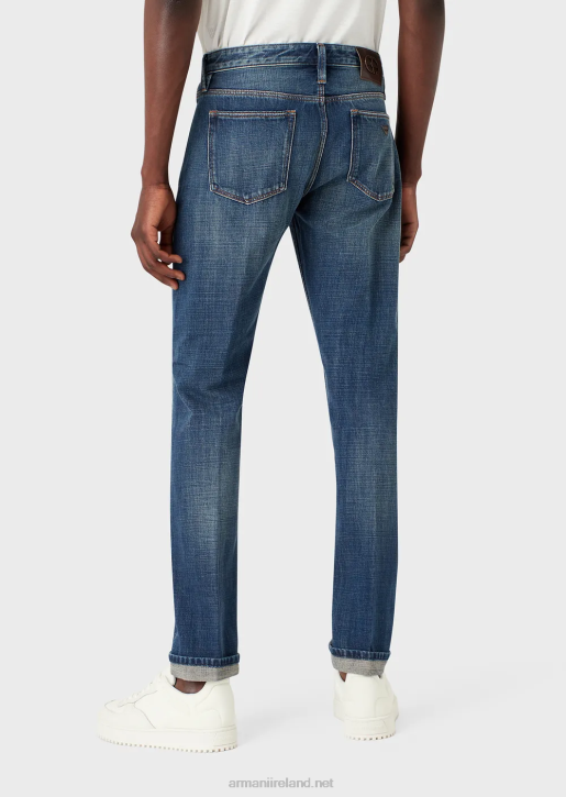 Men 086V1163 J75 Slim-Fit, Vintage-Wash Selvedge Denim Jeans Armani Blue