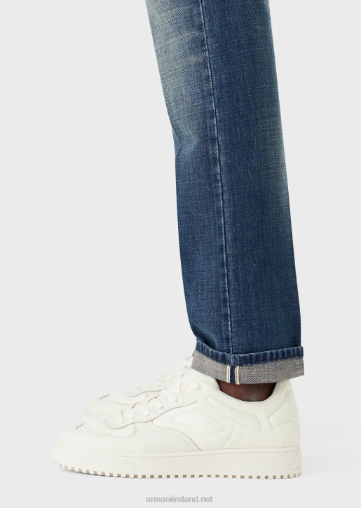 Men 086V1163 J75 Slim-Fit, Vintage-Wash Selvedge Denim Jeans Armani Blue