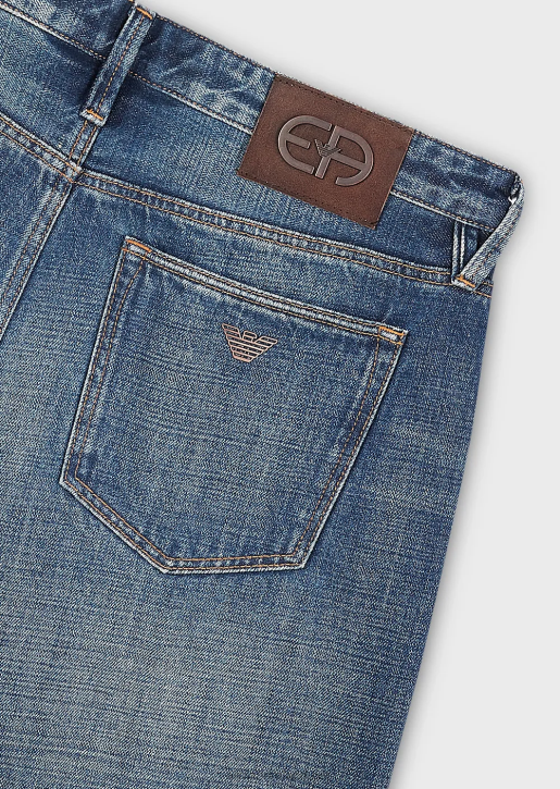 Men 086V1163 J75 Slim-Fit, Vintage-Wash Selvedge Denim Jeans Armani Blue