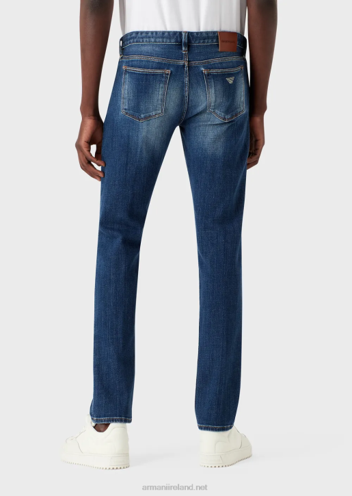 Men 086V1164 J75 Slim-Fit, Worn-Look Organic-Denim Jeans Armani Blue