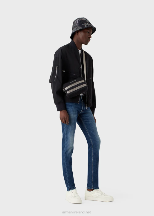 Men 086V1164 J75 Slim-Fit, Worn-Look Organic-Denim Jeans Armani Blue