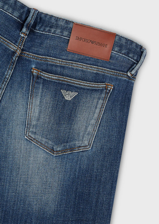 Men 086V1164 J75 Slim-Fit, Worn-Look Organic-Denim Jeans Armani Blue