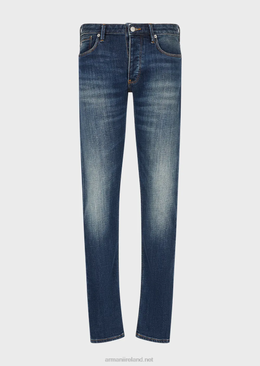 Men 086V1165 J75 Slim-Fit, Worn-Look Organic-Denim Jeans Armani Medium Blue