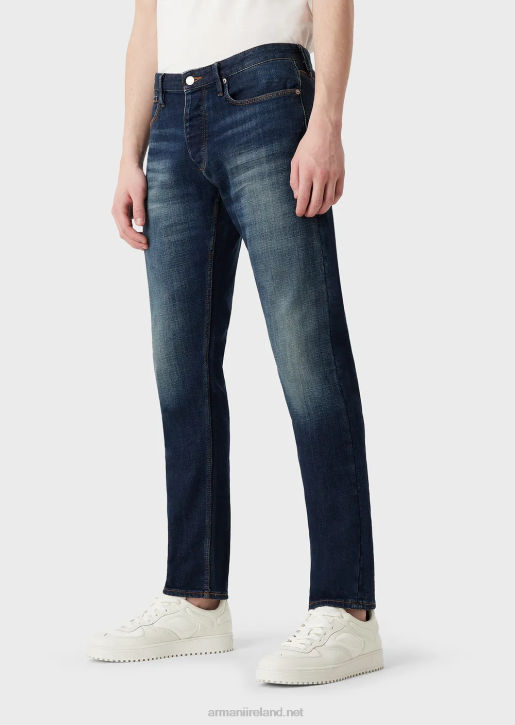 Men 086V1165 J75 Slim-Fit, Worn-Look Organic-Denim Jeans Armani Medium Blue