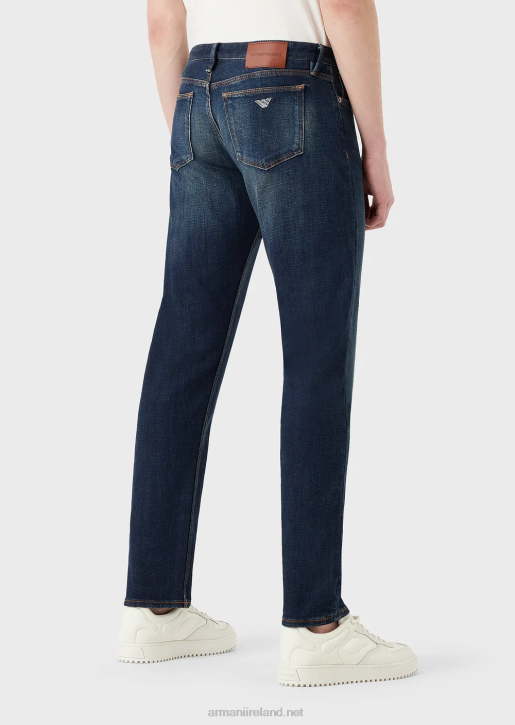 Men 086V1165 J75 Slim-Fit, Worn-Look Organic-Denim Jeans Armani Medium Blue