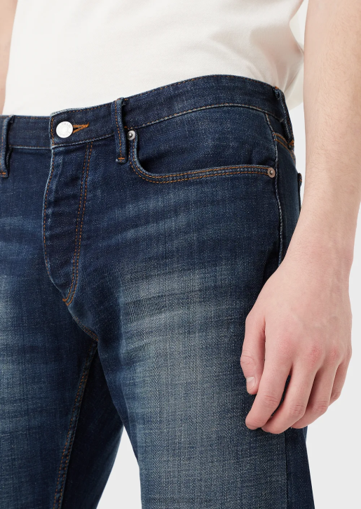 Men 086V1165 J75 Slim-Fit, Worn-Look Organic-Denim Jeans Armani Medium Blue