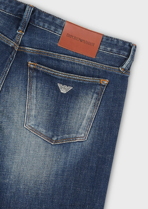 Men 086V1165 J75 Slim-Fit, Worn-Look Organic-Denim Jeans Armani Medium Blue