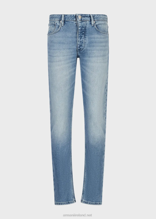 Men 086V1166 J75 Slim-Fit Vintage-Look Faded Denim Jeans Armani Light Blue