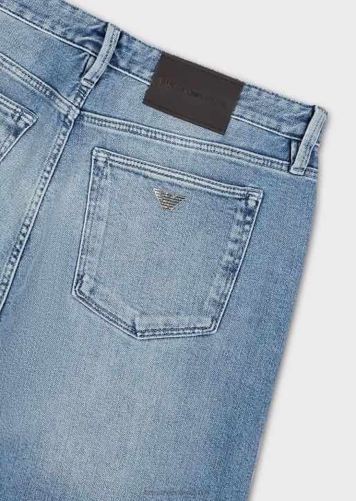 Men 086V1166 J75 Slim-Fit Vintage-Look Faded Denim Jeans Armani Light Blue