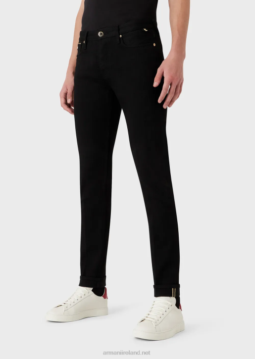 Men 086V1168 J75 Slim-Fit Jeans With Gold Details Armani Black