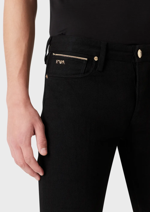 Men 086V1168 J75 Slim-Fit Jeans With Gold Details Armani Black