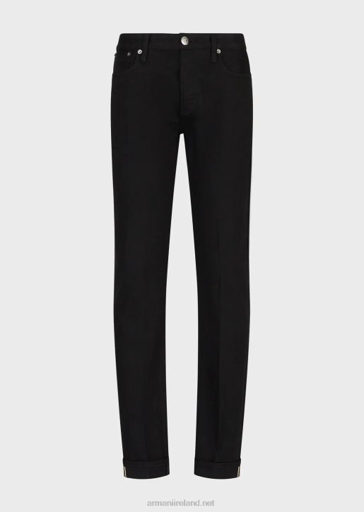 Men 086V1171 J75 Slim-Fit, Selvedge Black Denim Jeans Armani Black