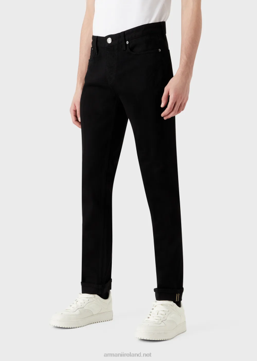 Men 086V1171 J75 Slim-Fit, Selvedge Black Denim Jeans Armani Black