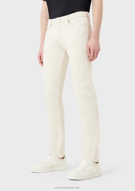 Men 086V1172 J75 Slim-Fit, Soft-Dyed, Bull-Denim Jeans Armani Milky White