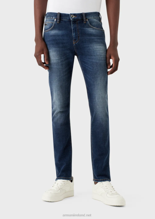 Men 086V1175 J16 Slim-Fit, Vintage-Look Denim Jeans Armani Medium Blue