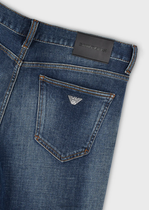 Men 086V1175 J16 Slim-Fit, Vintage-Look Denim Jeans Armani Medium Blue