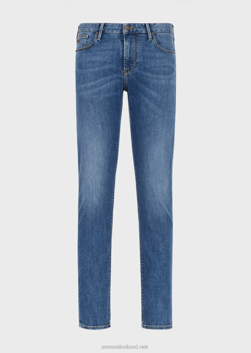 Men 086V1178 J06 Slim-Fit, Washed, Twill Comfort-Denim Jeans Armani Azure