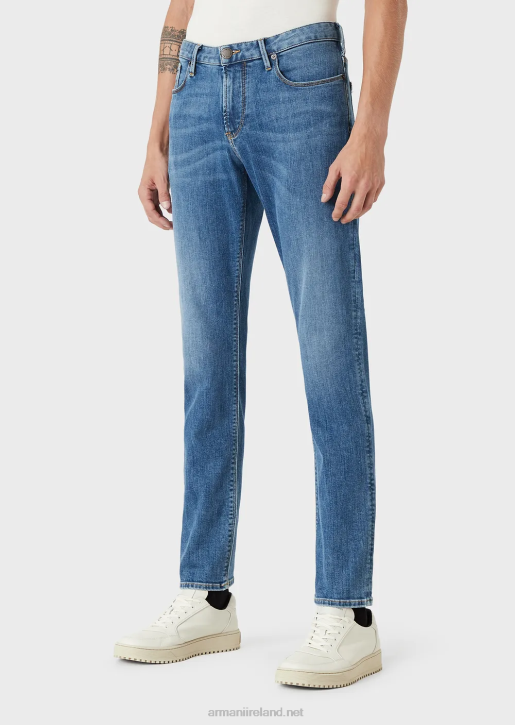 Men 086V1178 J06 Slim-Fit, Washed, Twill Comfort-Denim Jeans Armani Azure
