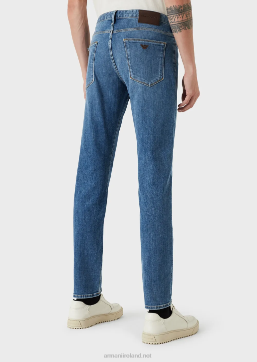 Men 086V1178 J06 Slim-Fit, Washed, Twill Comfort-Denim Jeans Armani Azure