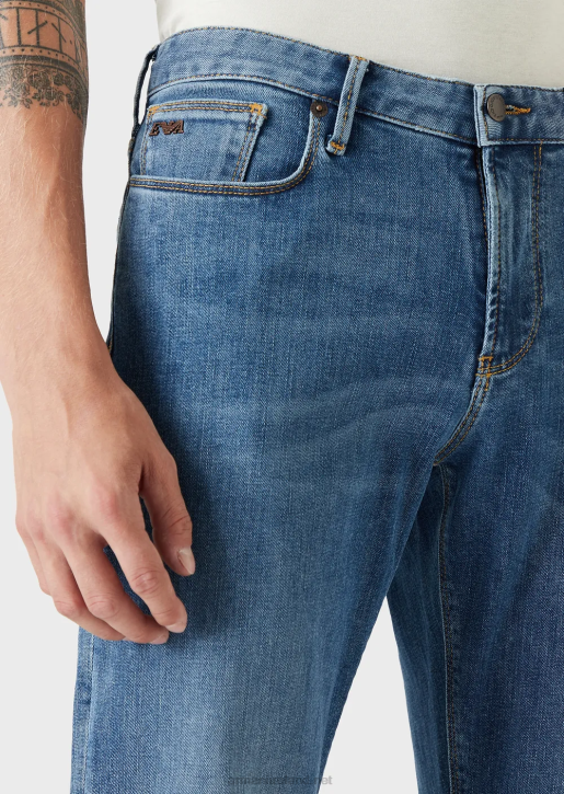 Men 086V1178 J06 Slim-Fit, Washed, Twill Comfort-Denim Jeans Armani Azure