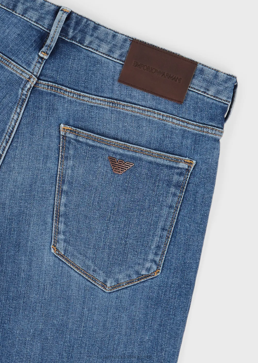 Men 086V1178 J06 Slim-Fit, Washed, Twill Comfort-Denim Jeans Armani Azure