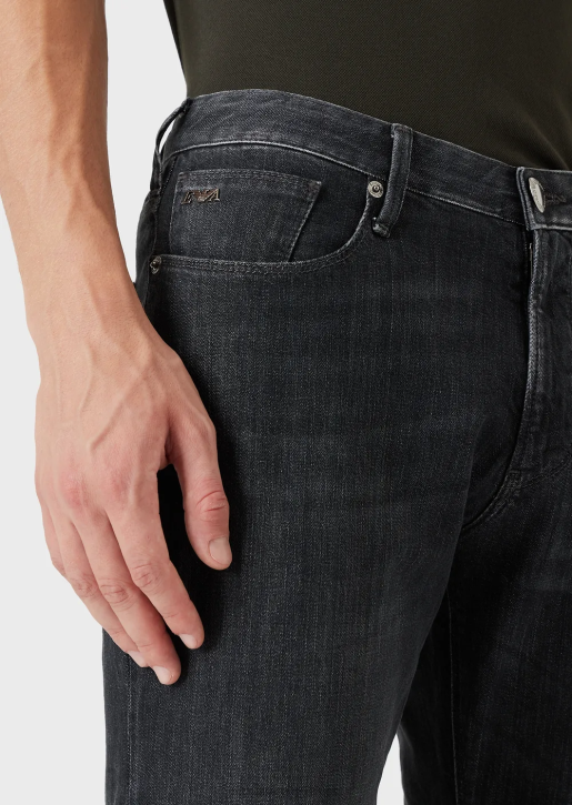 Men 086V1181 J06 Slim-Fit, Twill-Melange Jeans In Comfort Denim Armani Black