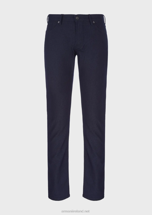 Men 086V1187 Slim-Fit J06 Trousers In Textured, Yarn-Dyed Fabric Armani Midnight Blue