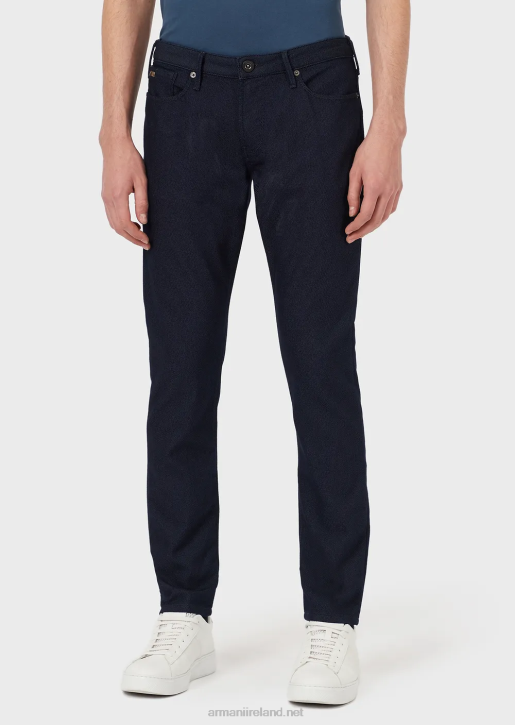 Men 086V1187 Slim-Fit J06 Trousers In Textured, Yarn-Dyed Fabric Armani Midnight Blue